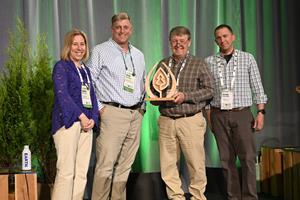 The Maine Sustainable Forestry Initiative (SFI) Implementation Committee received the 2023 SFI Implementation Committee Achievement Award at the 2023 SFI Annual Conference in Vancouver, BC. Accepting the award from Nadine Block, SFI Senior VP of Community and Government Relations and Gordy Mouw, SFI Director, Network Relations is Pat Sirois, Maine SFI Implementation Committee Coordinator and Jeremy Stultz, Senior Procurement Forester at Sappi North America. (L-R: Nadine, Gordy, Pat & Jeremy)