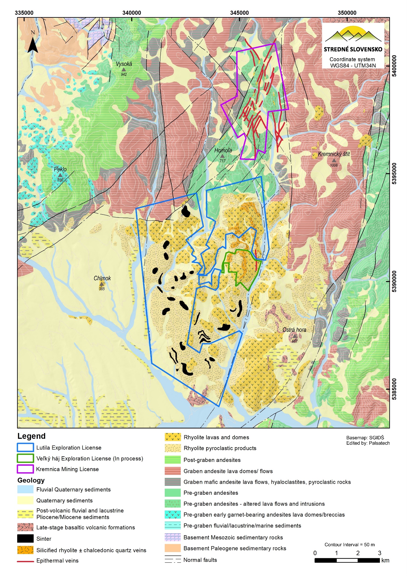 Figure 1. The Lutila Exploration Licence relative to the Kremnica Mining Licence – Geology & Tenure.