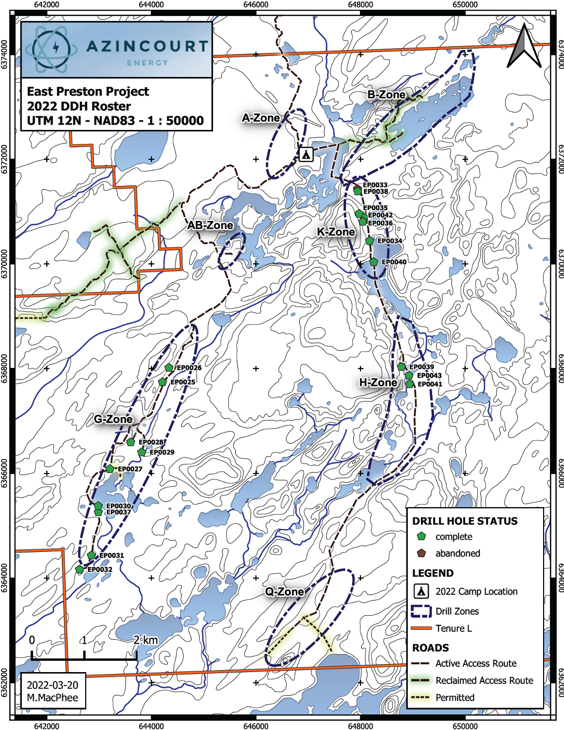 Figure 2: 2022 Drill Holes and Target areas at the East Preston Uranium Project
