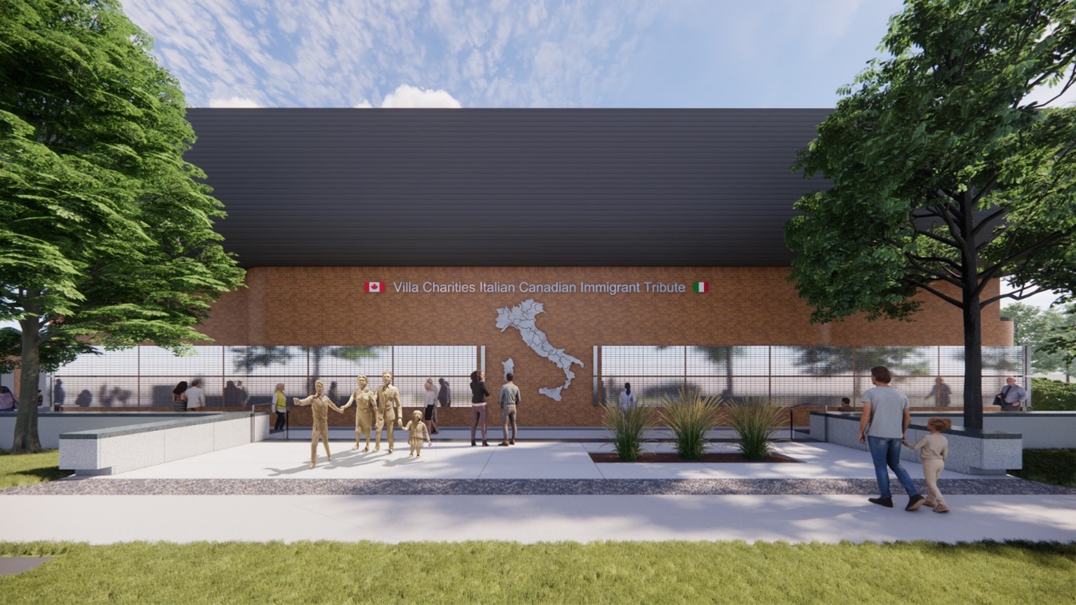 Villa Charities Italian Canadian Immigrant Tribute at the Columbus Centre | Rendering by Brown + Storey Architects Inc. The installation is set to break ground in 2023. Villa Charities announced that honourary plaques are available to purchase beginning today.