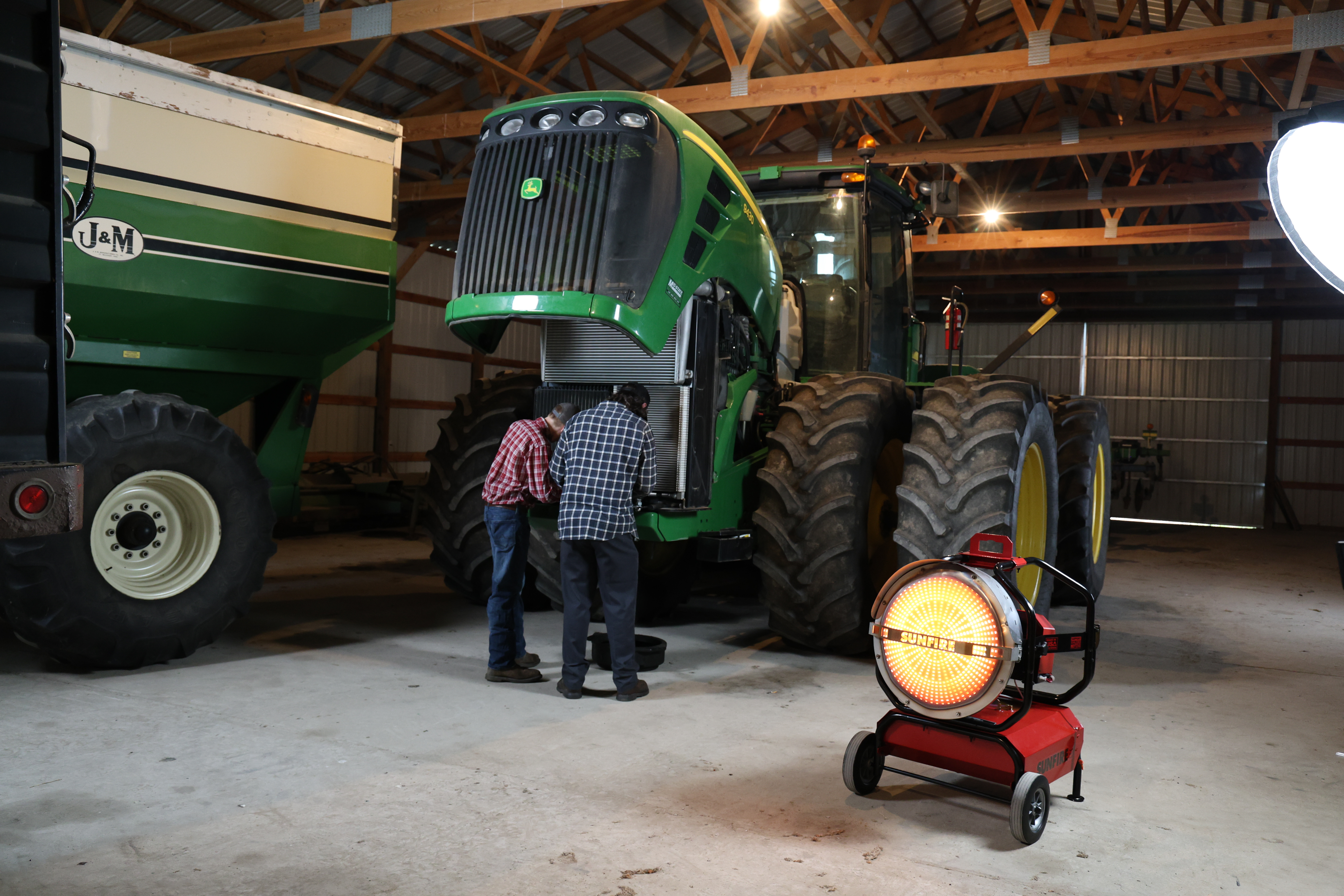 Pole barn and tractor with a SunFire SF160