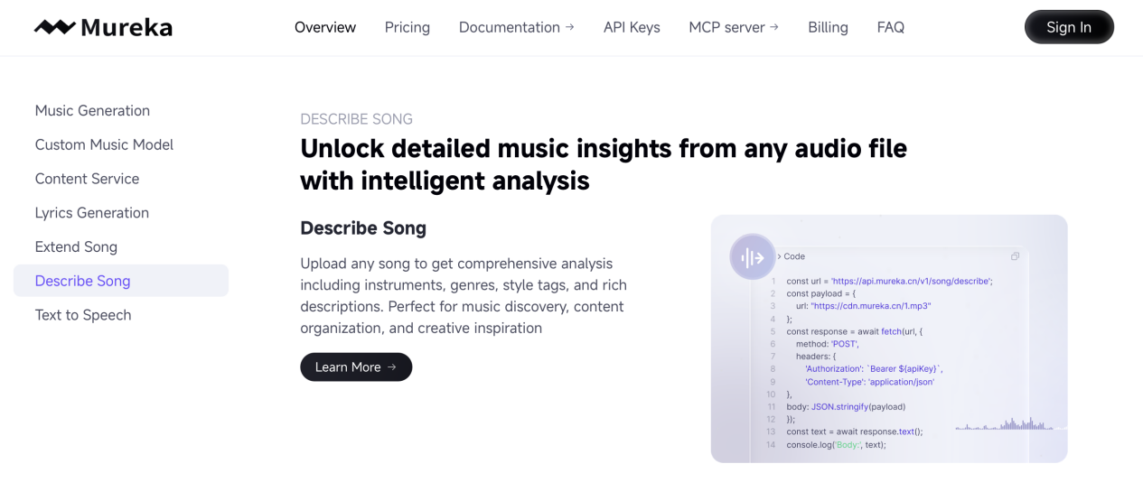 'Describe Song' API