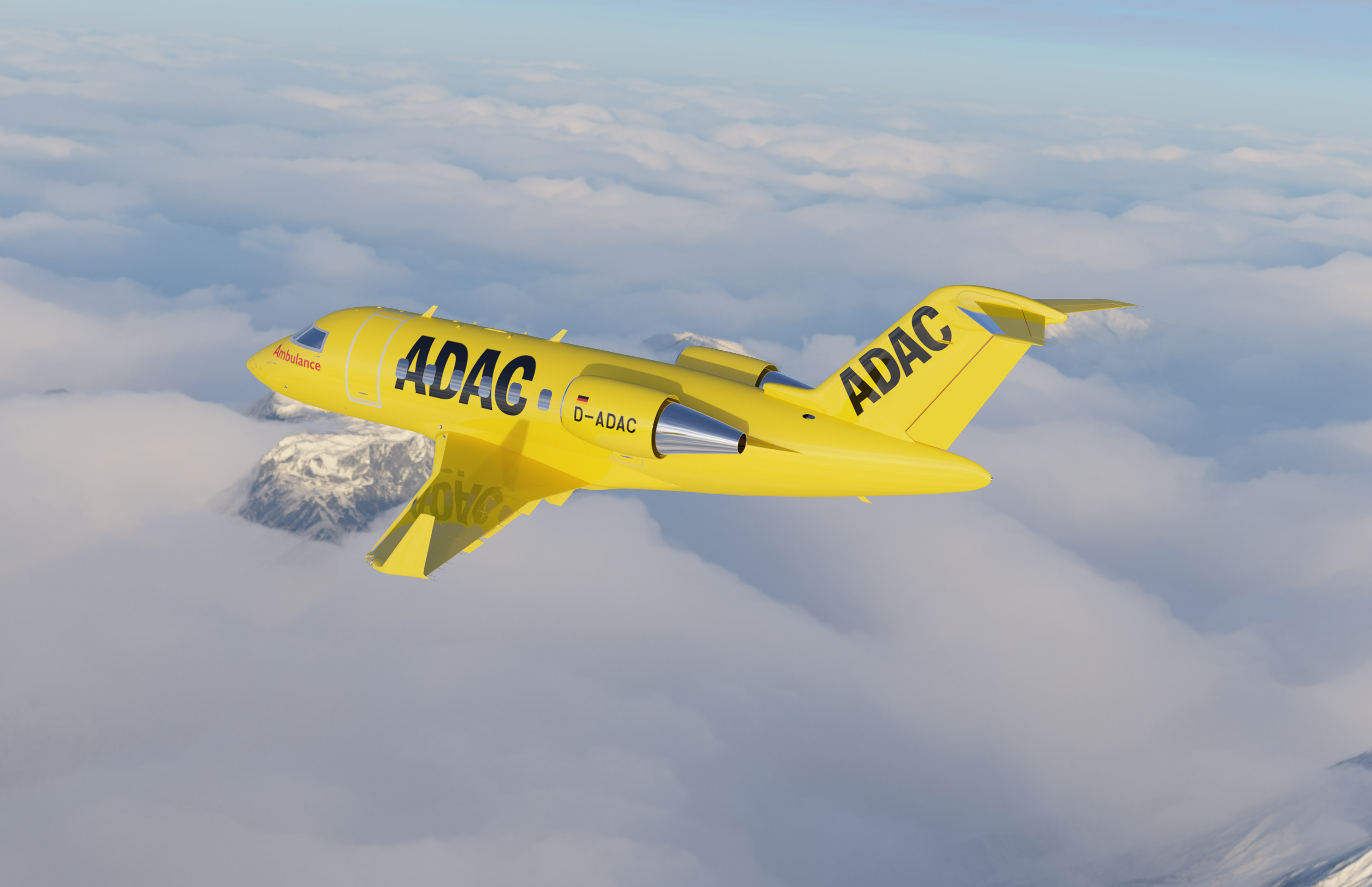 Rendering of the Bombardier Challenger 650 purchased by ADAC for use as medevac 