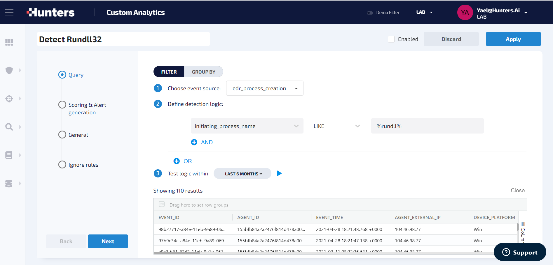 custom detections-analytics-hunters-xdr rundll32