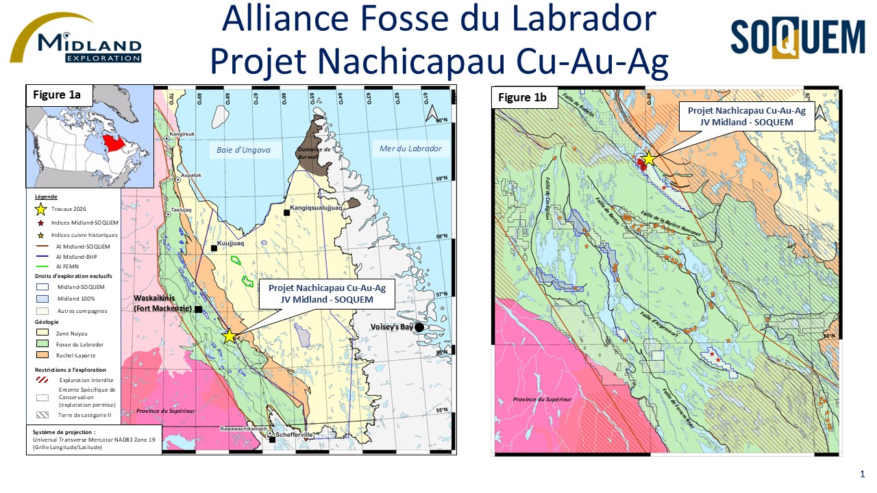 Midland et SOQUEM découvrent de nouveaux blocs et indices de cuivre, or et argent sur Nachicapau
