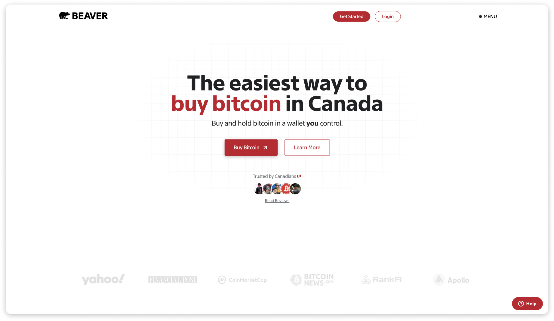 A screenshot of Beaver Bitcoin's homepage at beaverbitcoin.com.