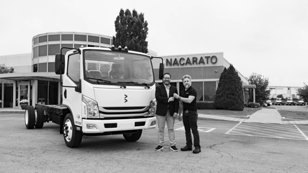 Pictured (left to right):  Patrick Daily of Nacarato Truck Centers and Jim Connelly of Bollinger Motors.