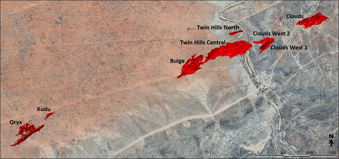 Twin Hills Mineralization Domains in Plan View