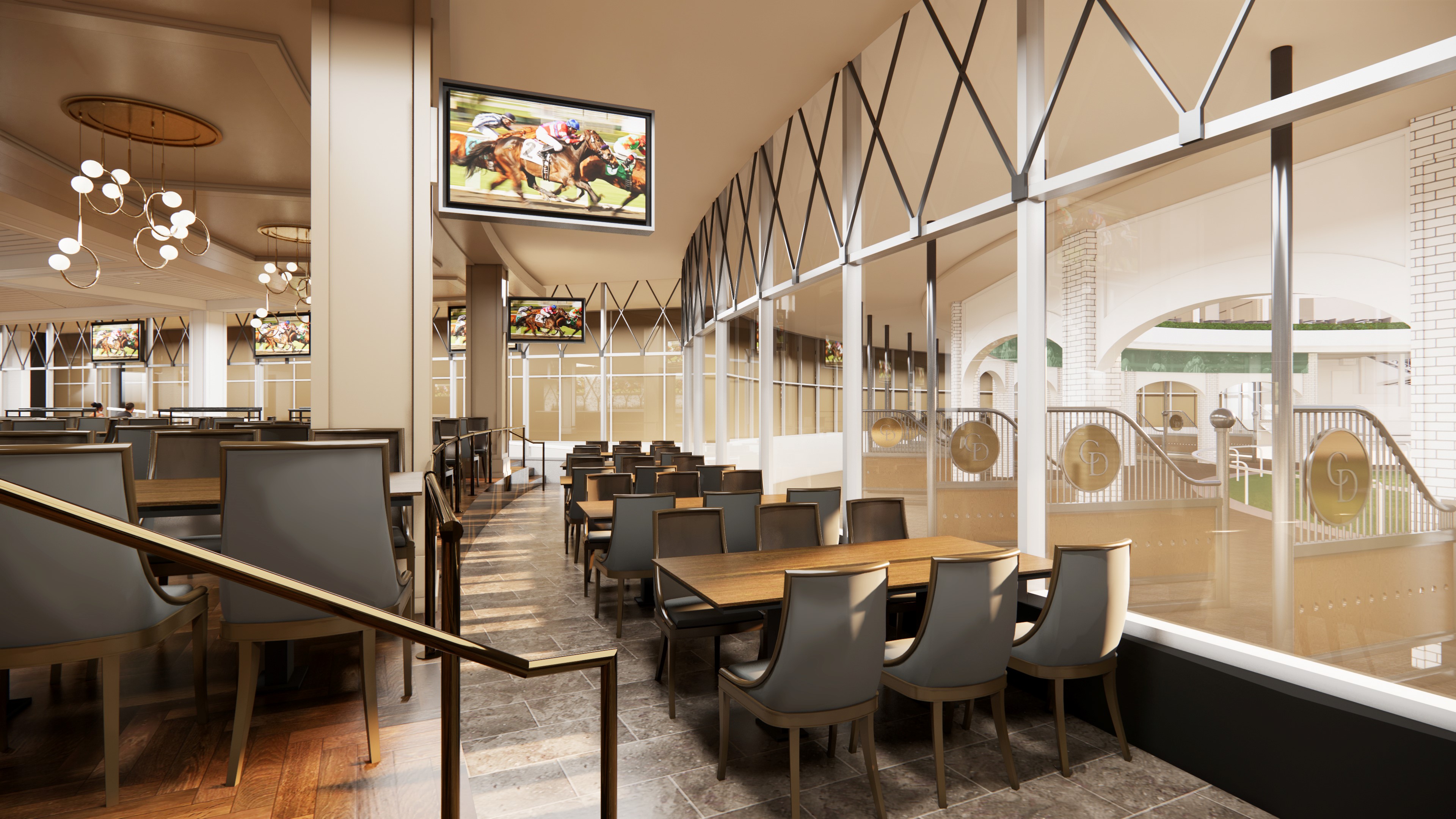 Interior view of club level dining experience that will provide unprecedented Paddock views.