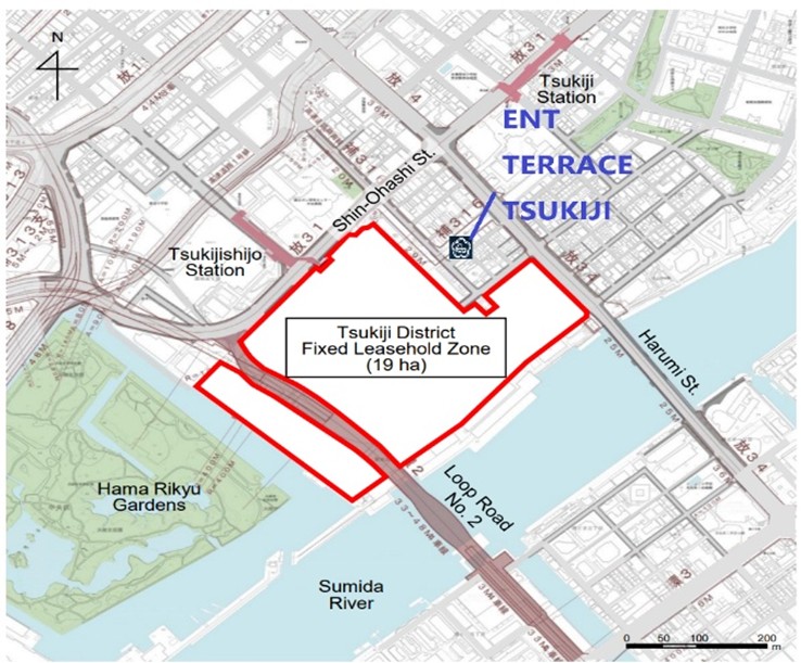 Location of ENT TERRACE Tsukiji 6 Chome and Project Site Location