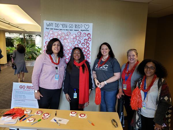 Ultimate Medical Academy team members wrote why they Go Red on stickers that were attached to a poster in the lobby. For the first time, UMA is participating in the American Heart Association's Go Red for Women Campaign. 