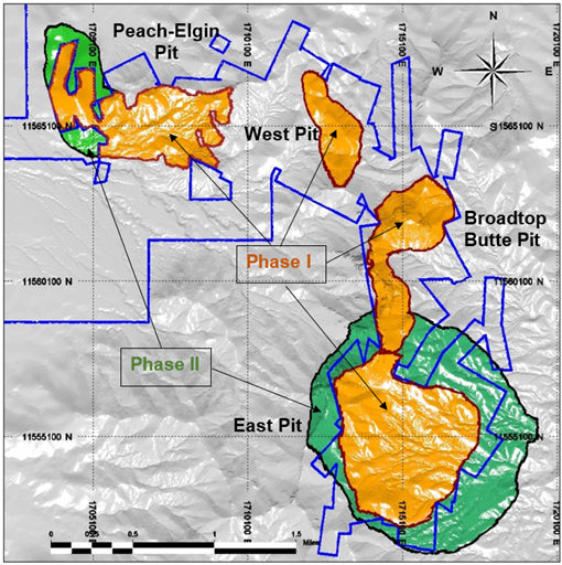 Figure 3: Phase I and Phase II Open Pit Footprint