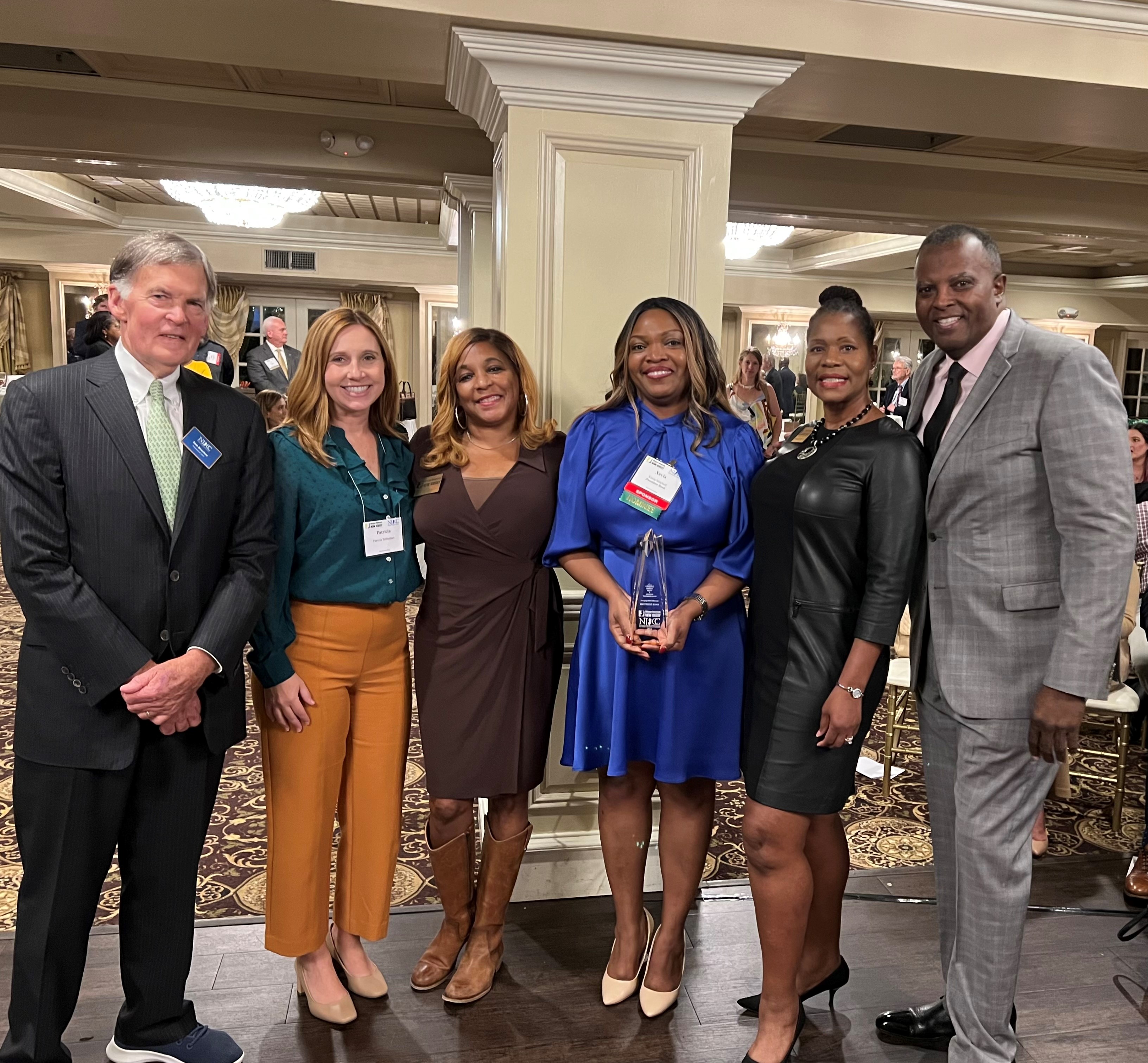 Left to right: Thomas Bracken, President & CEO, New Jersey Chamber of Commerce; Patricia Teffenhart, Senior Vice President, Strategic Initiatives, New Jersey Chamber of Commerce; Carmen Gates, Director of Training and Community Initiatives, African American Chamber of Commerce of New Jersey (AACCNJ); Xavia Mitchell, First Vice President, Senior Diversity & HR Business Partner; Ferlanda Fox Nixon, Esq. Chief of Policy and External Affairs, African American Chamber of Commerce of New Jersey (AACCNJ); John Harmon, Founder, President & CEO, African American Chamber of Commerce of New Jersey (AACCNJ)