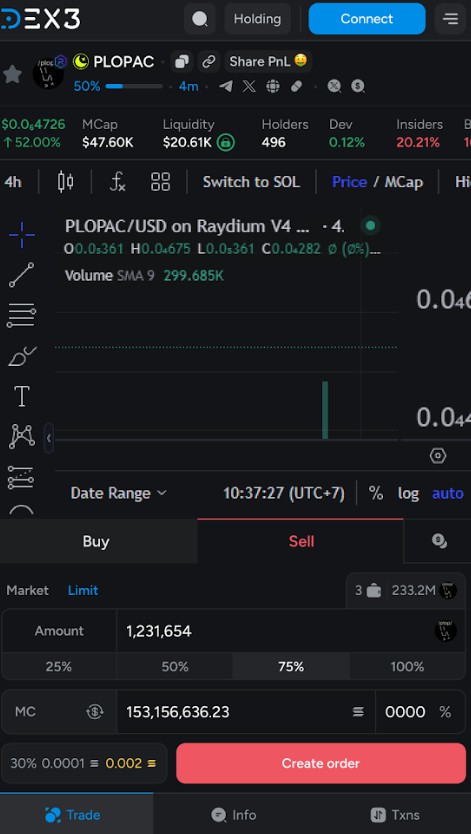 DEX3.AI - Trade section
