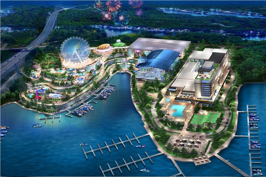 Images shows a rendering of the new Oaisis at Lakeport family resort and entertainment district