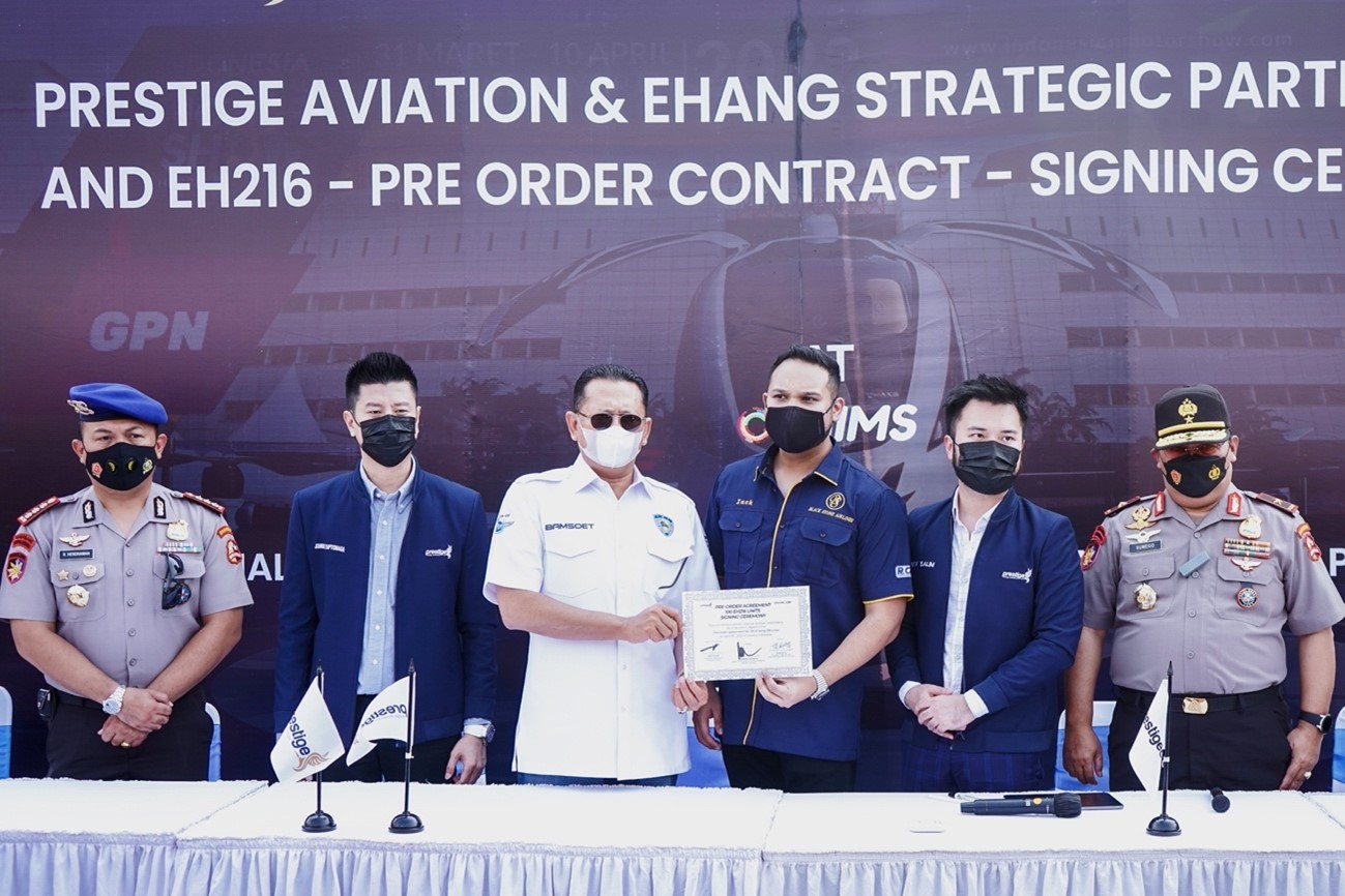 EHang Receives Pre-Order for 100 Units of EH216 AAVs from Indonesian Aviation Company Prestige Aviation