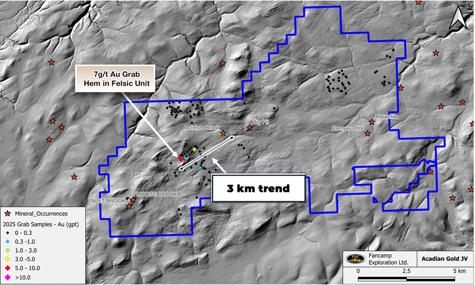 Acadian Gold McIntyre Brook Prospect featuring 3 km Long Trend