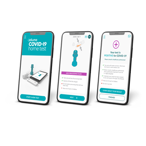 The Ellume COVID-19 Home Test connects directly to users’ smartphone, providing for step-by-step instructions and display of test results.