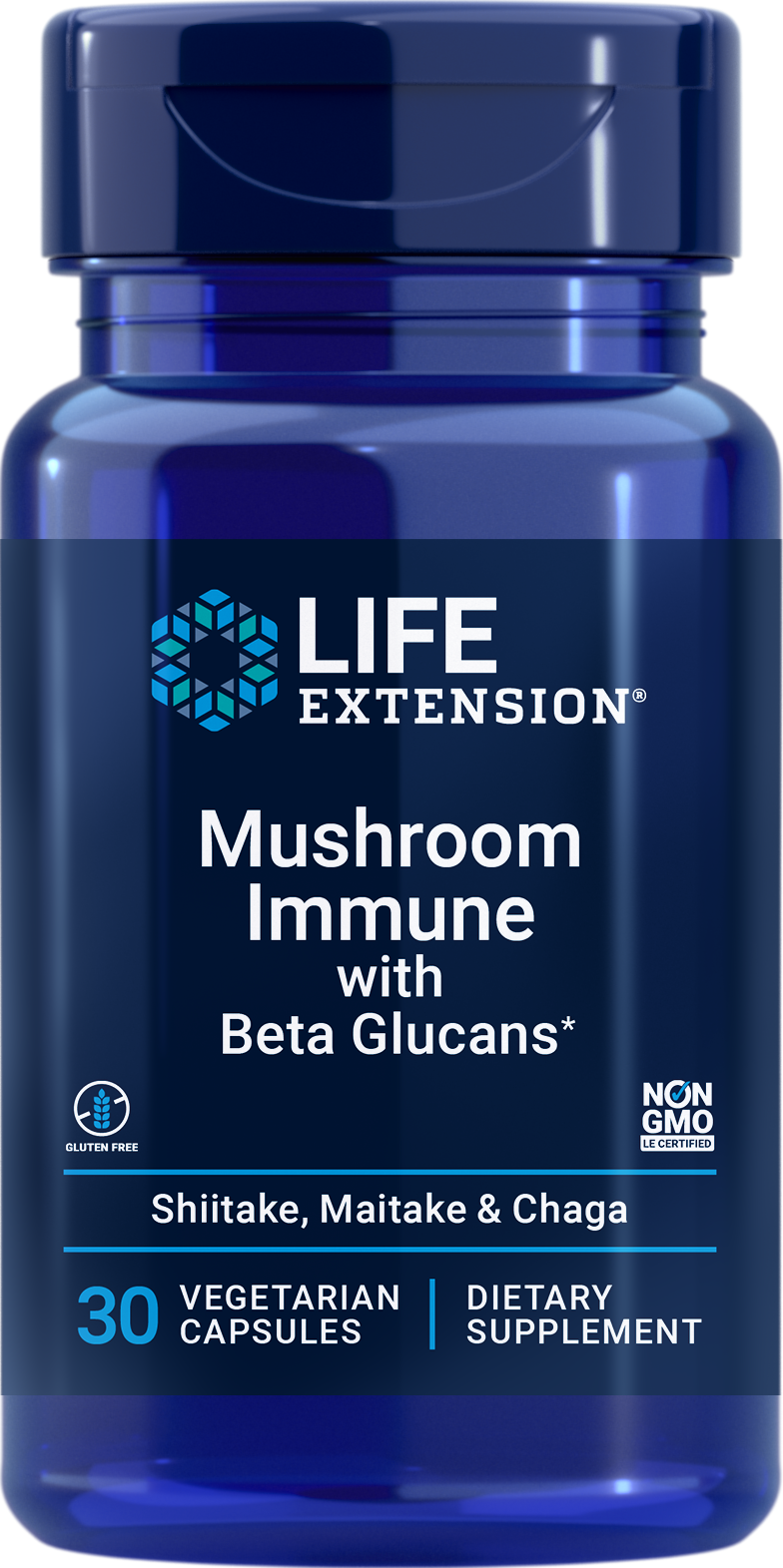 Life Extension’s Mushroom Immune with Beta Glucans provides a blend of shitake, maitake and chaga mushrooms known for their immune health benefits along with beta-glucans in a gluten-free, vegetarian and non-GMO formula, and it comes in easy-to-swallow, once-daily capsules. 