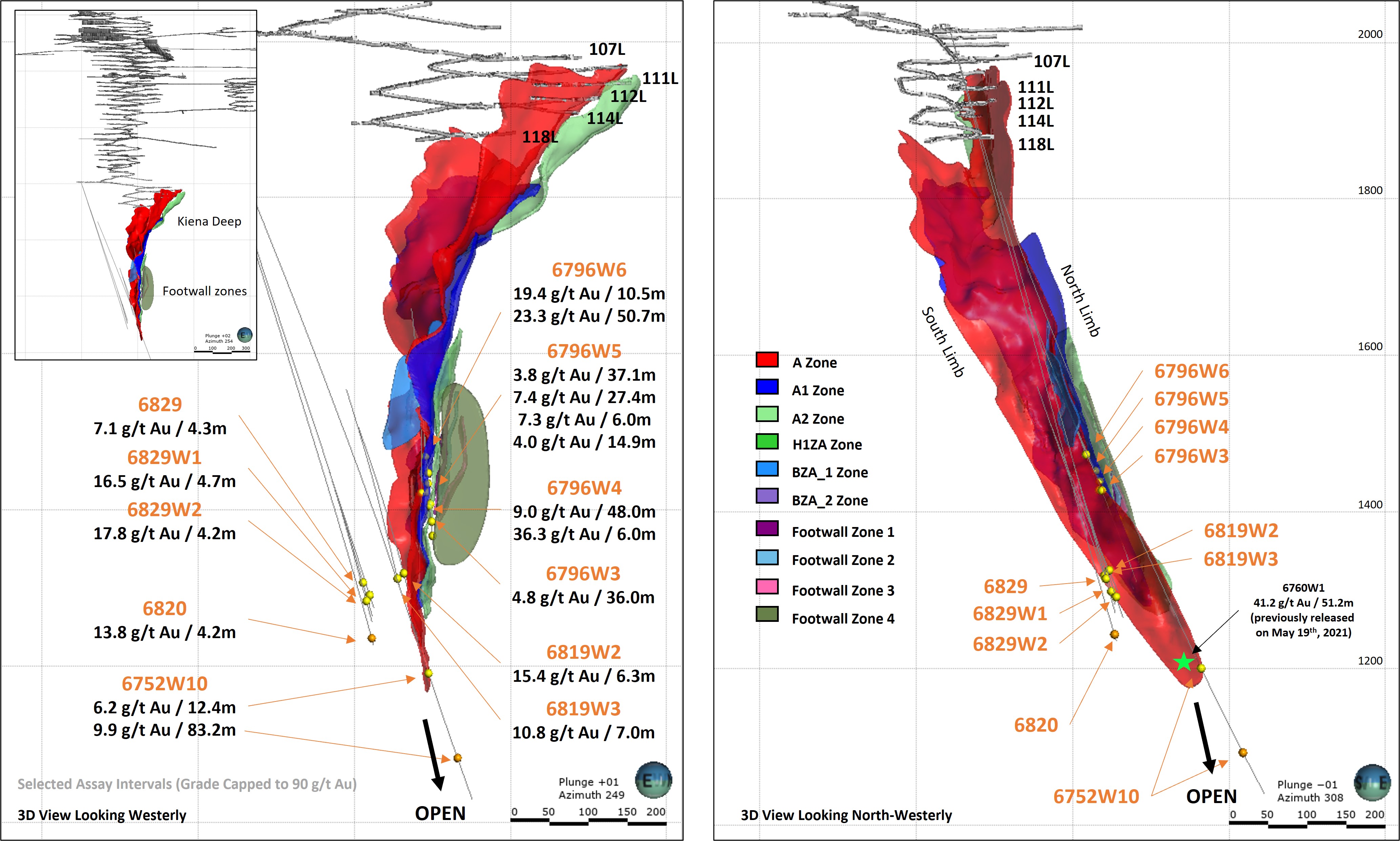 Figure 1 - 3D View of Kiena Deep Zones