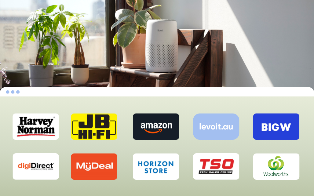 Levoit available on Harvey Norman, Amazon, JB Hi-Fi, and official website Australia