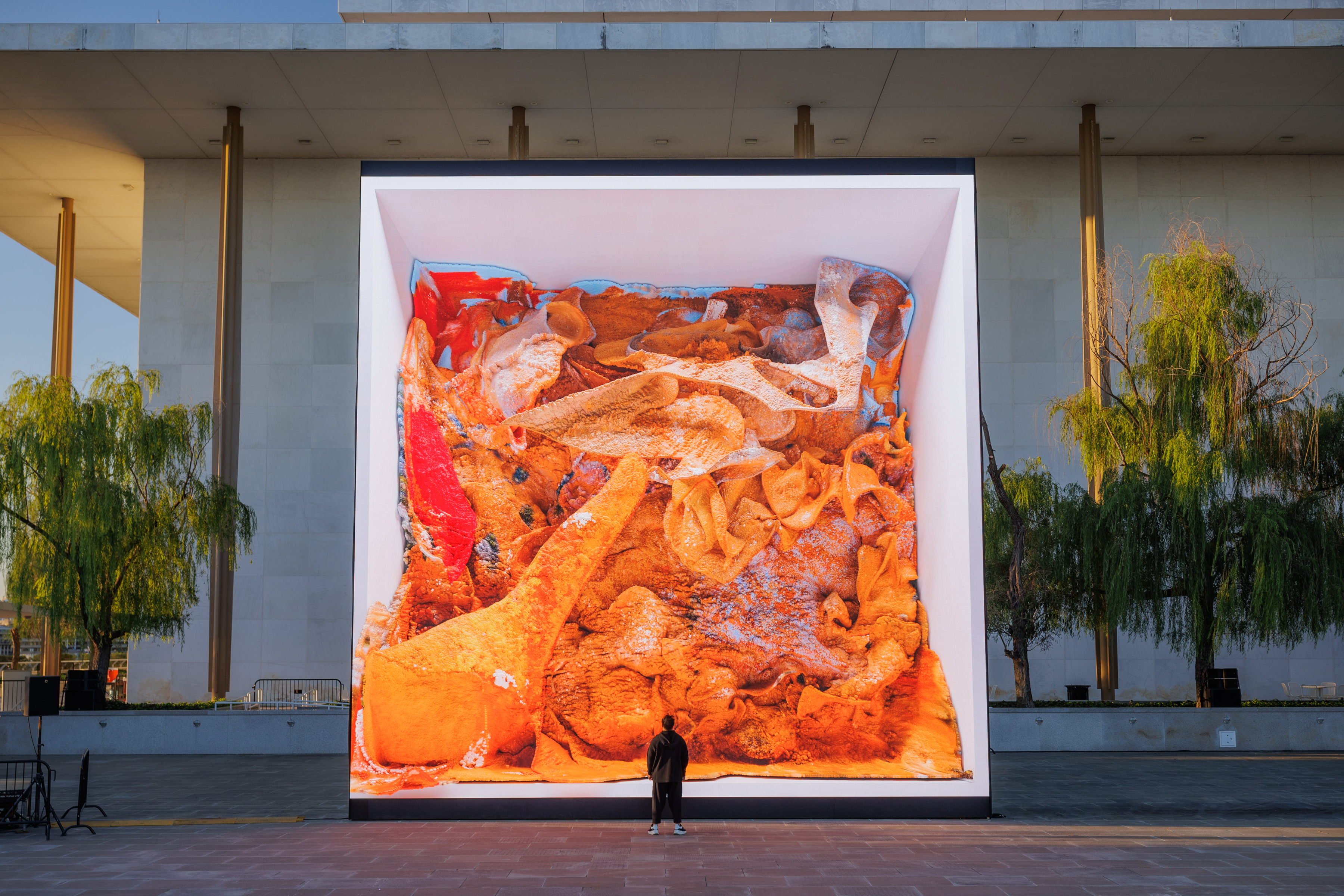 Artist Refik Anadol looks upon his digital installation 'Dvorak Dreams'