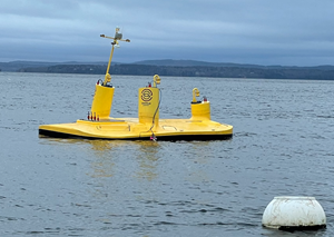 Wave energy converter floats in Castine Harbor in Maine