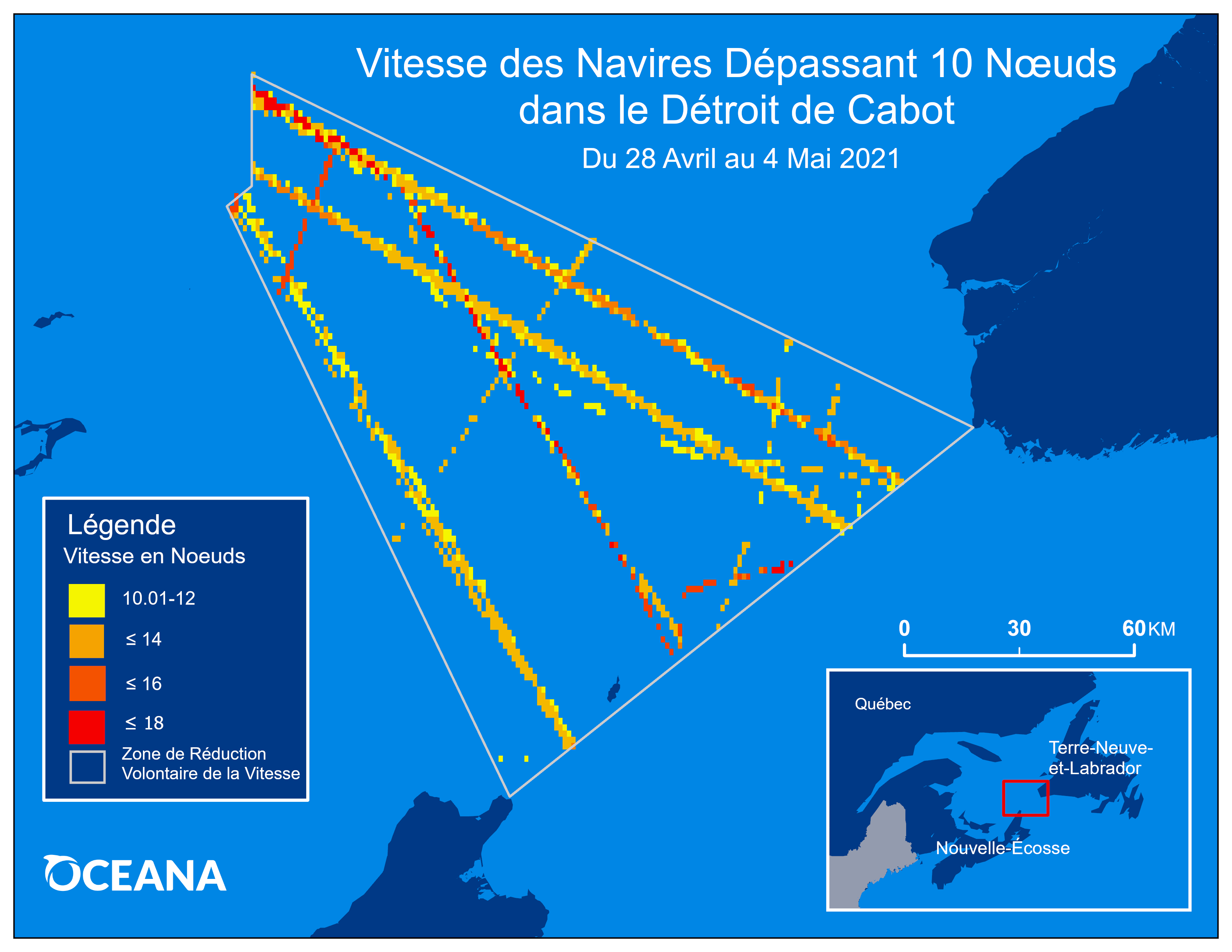 Vitesse des navires dépassant 10 nœuds dans le détroit de Cabot Du 28 avril au 4 mai 2021