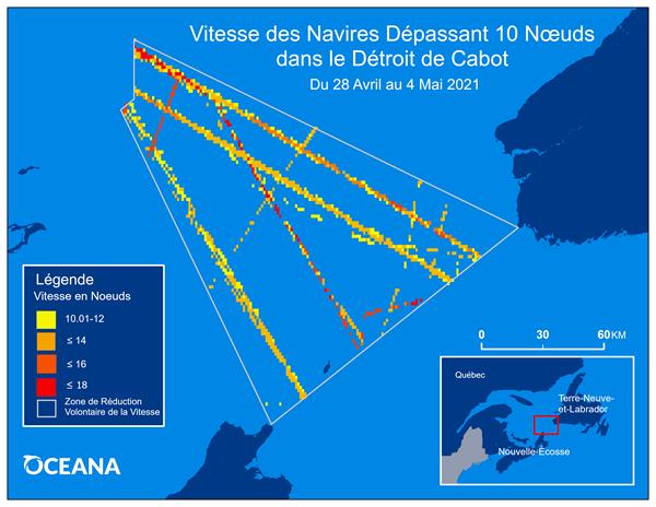 Vitesse des navires dépassant 10 nœuds dans le détroit de Cabot Du 28 avril au 4 mai 2021