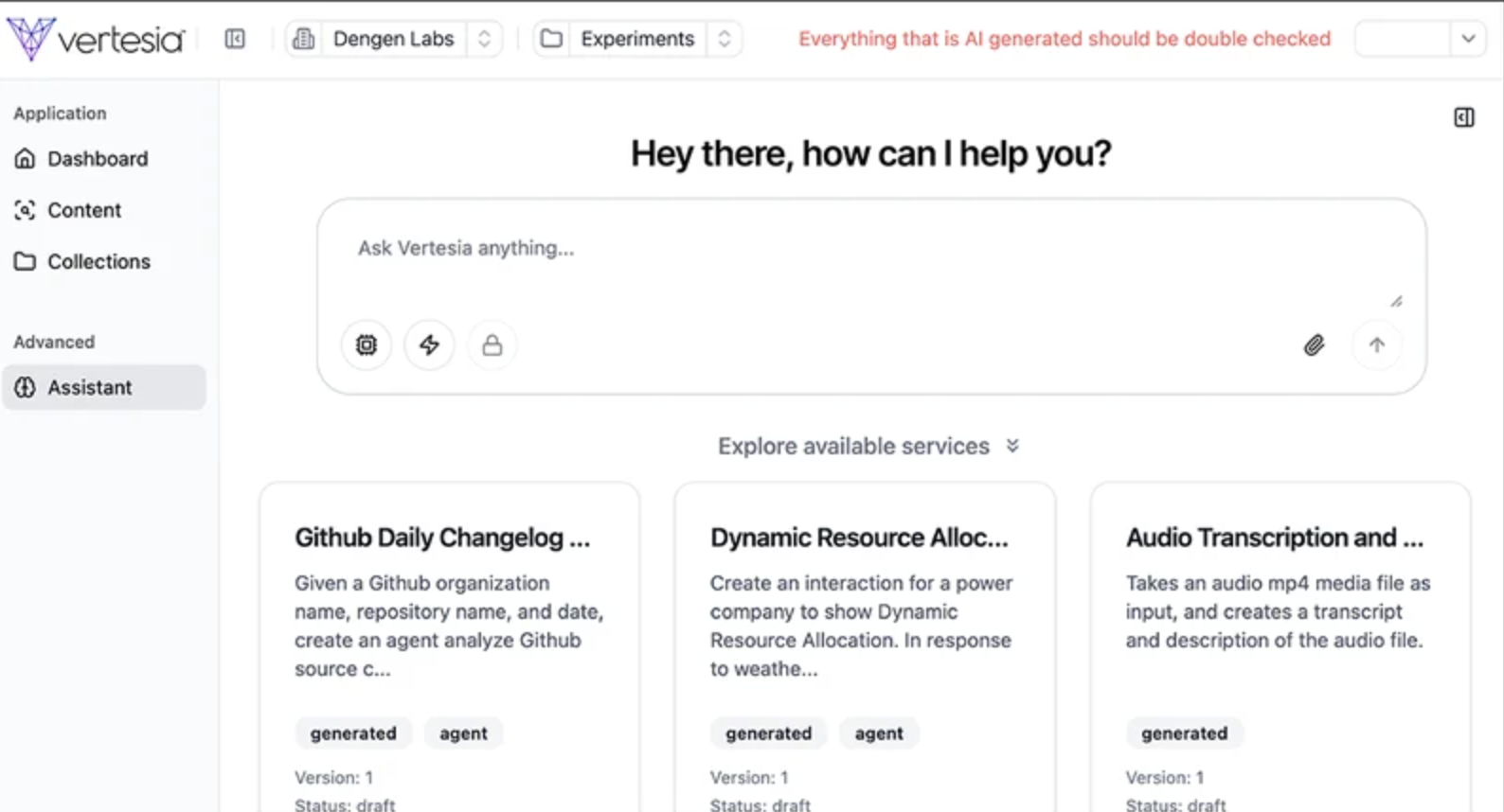 Vertesia AI Assistant Dashboard