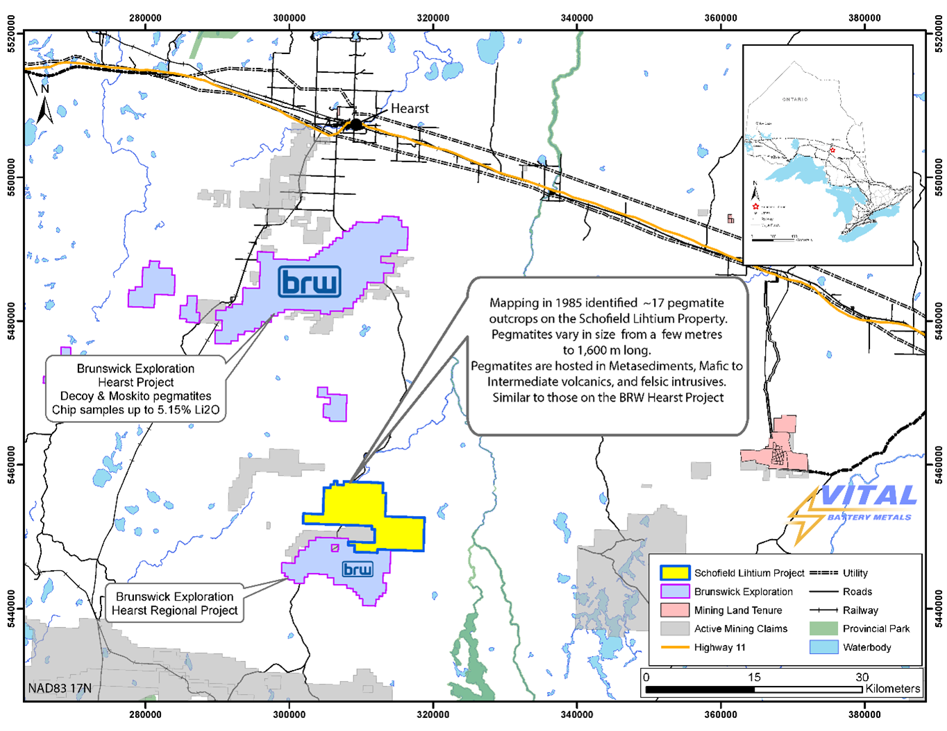 Vital Battery Metals Schofield Lithium Project Map