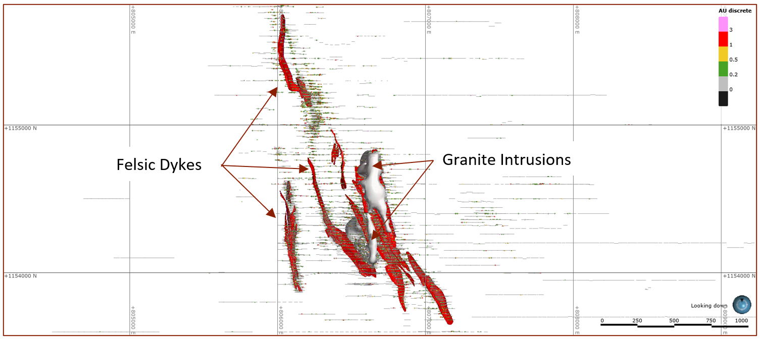 Figure 1: SGM Mineralisation. Plan view of drillhole traces and Mineralised Domain.