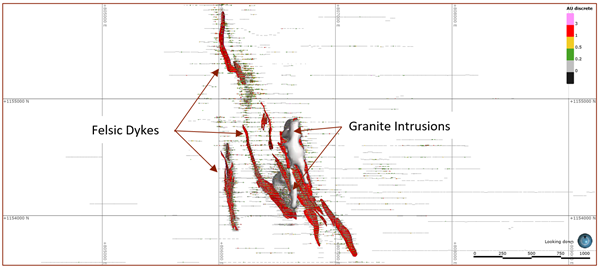 Figure 1: SGM Mineralisation. Plan view of drillhole traces and Mineralised Domain.