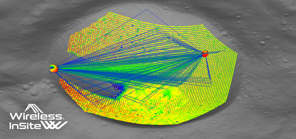 Wireless InSite simulation of coverage and multipath in a lunar crater.