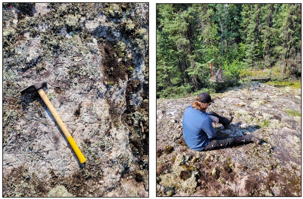 Typical appearance of granitic pegmatite on the GRC Property.