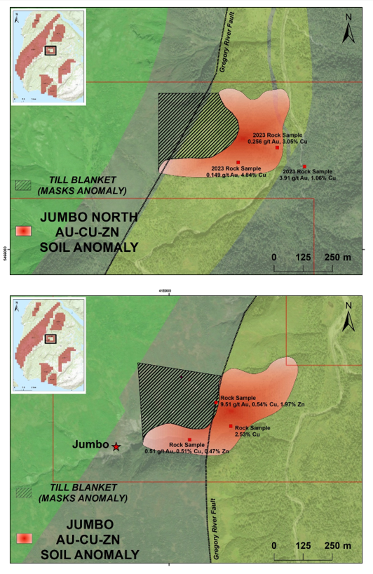 Cu-Au-Zn Soil Anomaly on the Sting Project