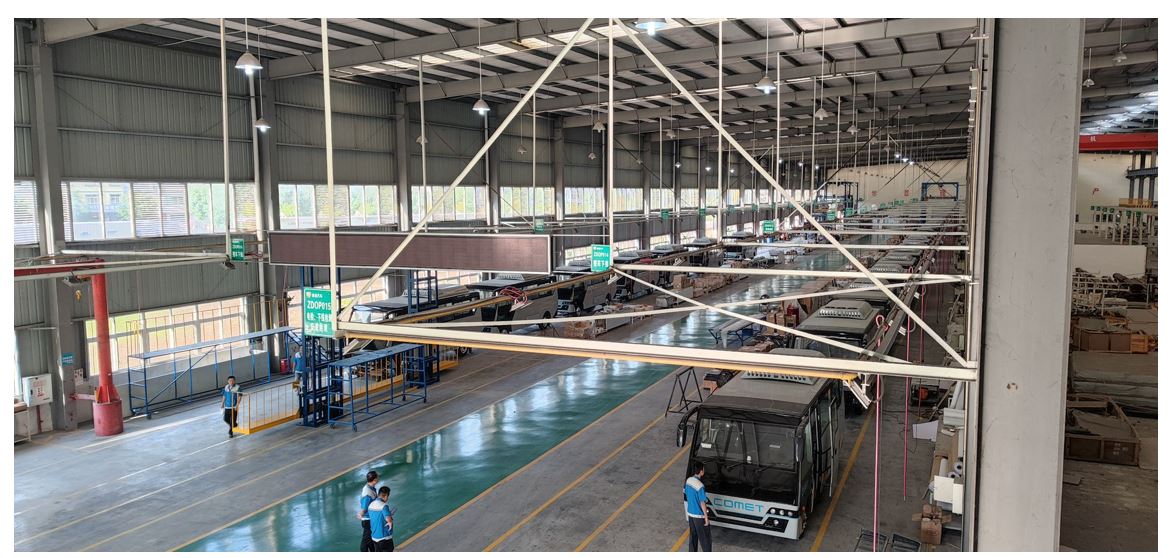 Assembly line of COMET mini-Buses at Ev Dynamics manufacturing facility in China’s Wulong Industrial Park.