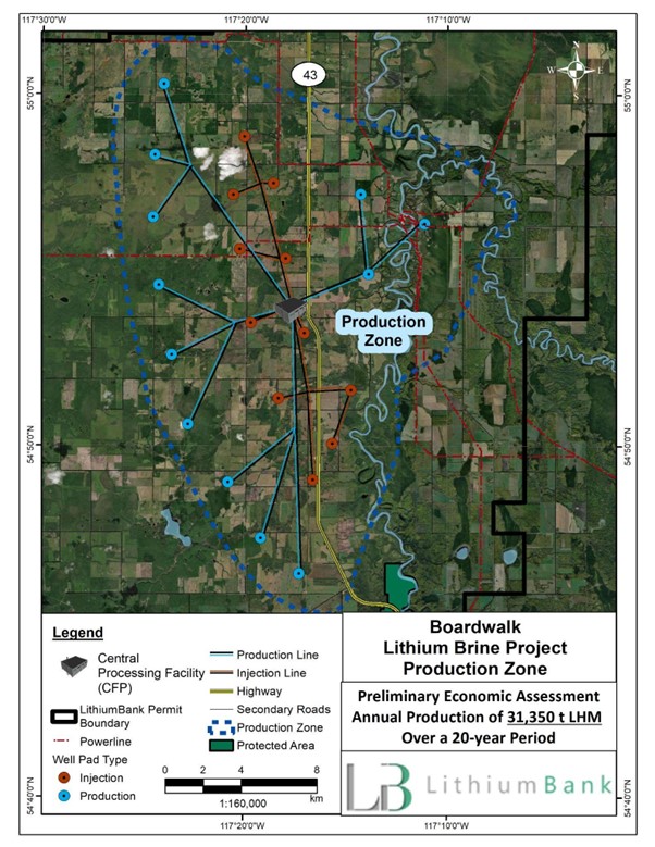 Production Zone Infrastructure of the Boardwalk Lithium Brine Project.