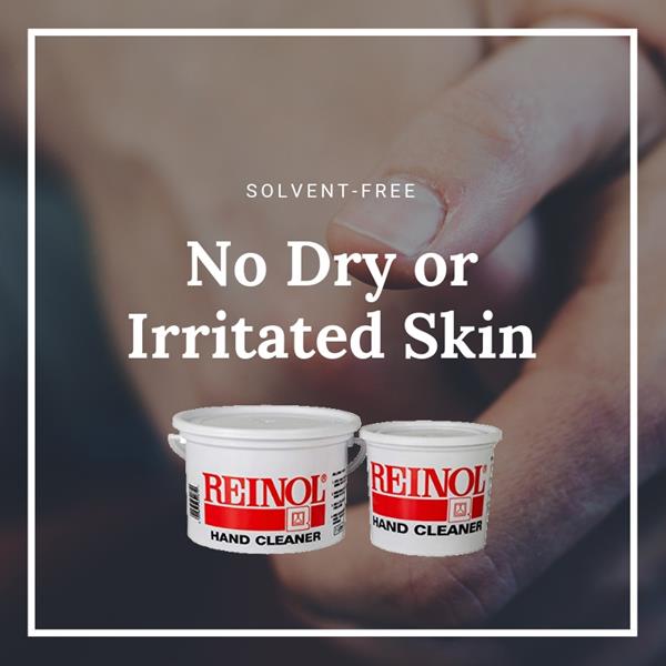 Reinol Original Hand Cleaner, which dates back to the early 1900s, only uses soft soaps, oils, and no harsh solvents. It also contains specially selected fine rounded degerminated inert quartz silica sand, which helps to pick the dirt off the skin.