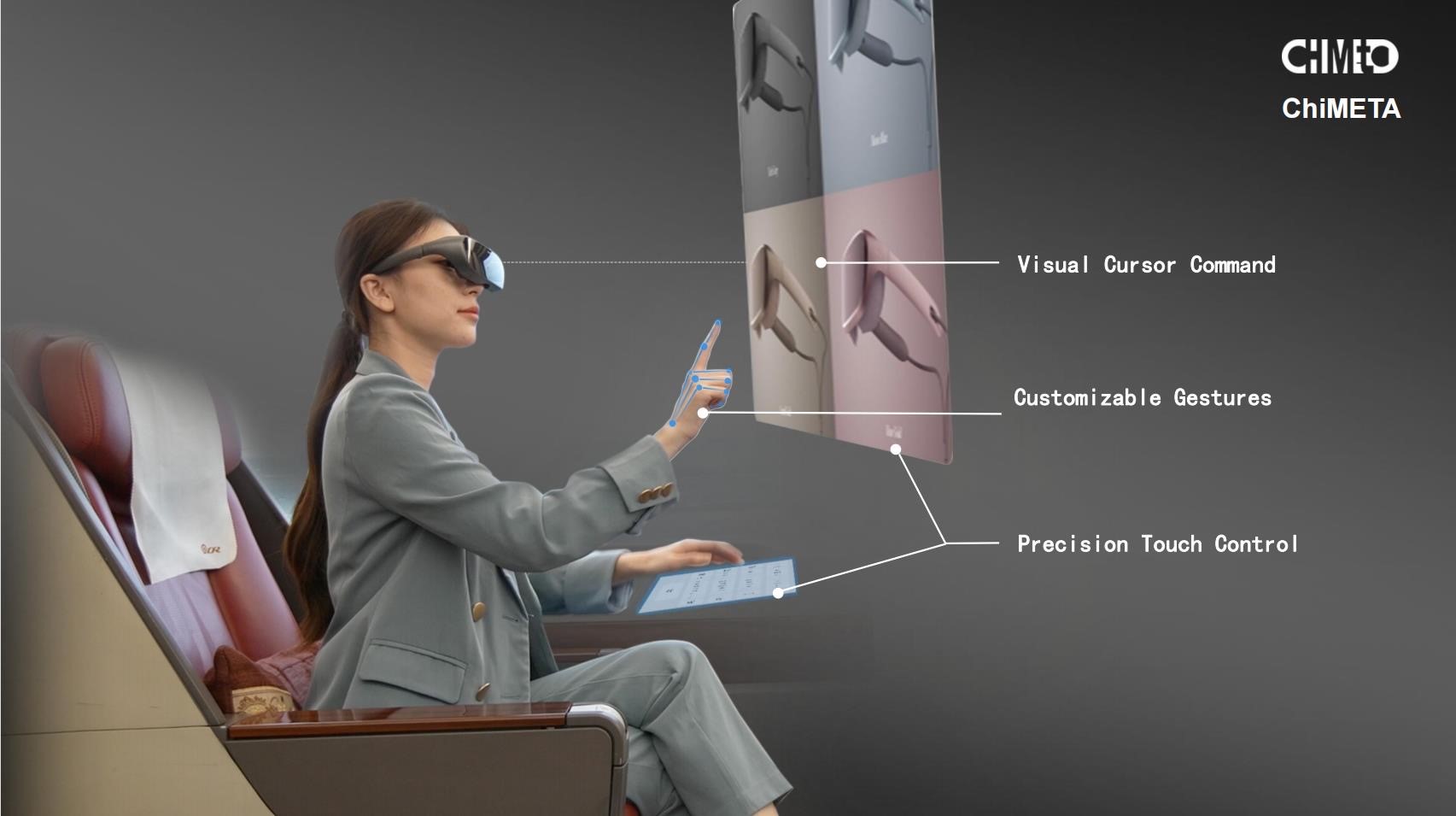 ChiMETA is proud to unveil their first-generation MR glasses. Remarkably lightweight at only 150 grams, making them the lightest VR/MR glasses in the world — they offer users eye-level video see-through (VST) experience without stitching, while delivering more than five hours of uninterrupted MR experience, supported by a type-C cable that connects to a large battery processing unit.