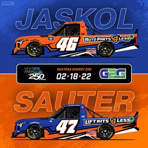 2016 NCWTS Champion Johnny Sauter driving the #47 LiftKits4Less.com Truck and Multi-Sport Athlete Matt Jaskol driving the #46 AutoParts4Less.com Truck