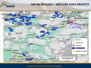 Figure 1 Géologie de l'Abitibi-Midland projets aurifères