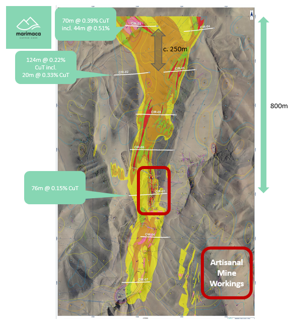 Figure 1: Plan view of completed drill holes at Cindy