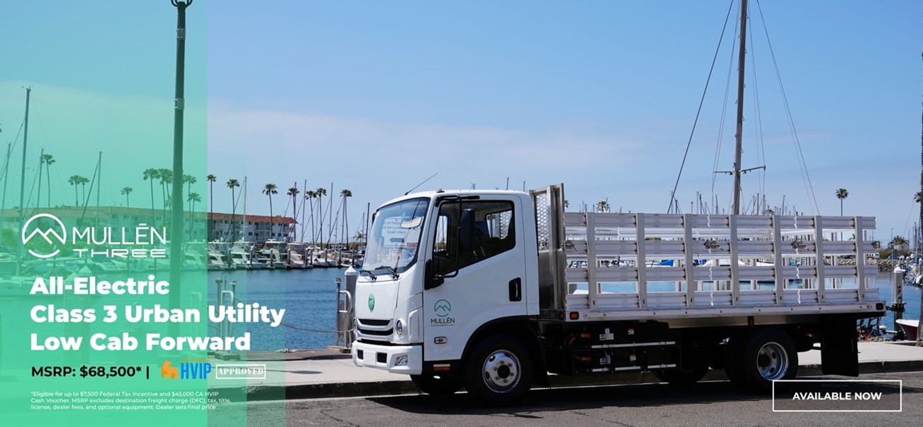 The Mullen THREE, Commercial Class 3 EV Truck with Stake Body Upfit