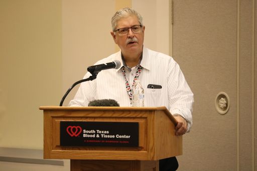 Dr. Donald Jenkins, with UT Health/University Health System Trauma Care, speaks during the announcement of the South Texas Blood & Tissue Center's participation in the national Blood Emergency Preparedness Corps on Saturday, Sept. 11 at the South Texas Blood & Tissue Center. The Blood Emergency Readiness Corps is made up of blood centers from five states that have committed to collecting extra blood units on a rotating, “on-call” schedule. 