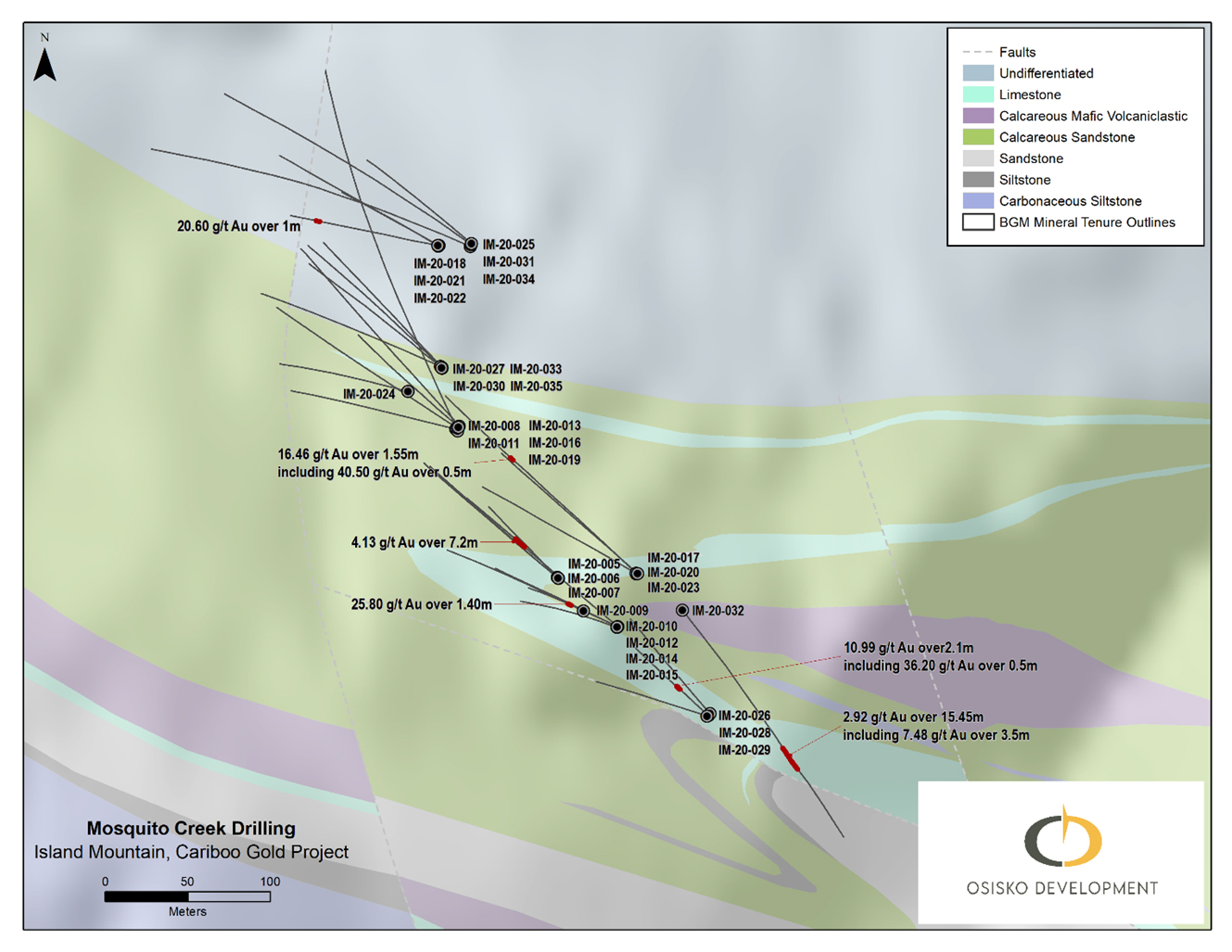 Figure 2 : vue d’ensemble des forages récents sur Mosquito Creek