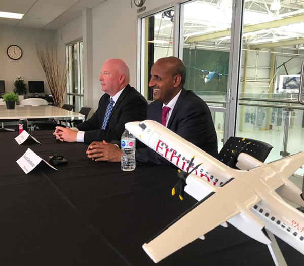Todd Young, COO, DeHavilland Aircraft of Canada Ltd & Tewolde GebreMariam, Group CEO, Ethiopian Airlines at the press conference in Toronto.