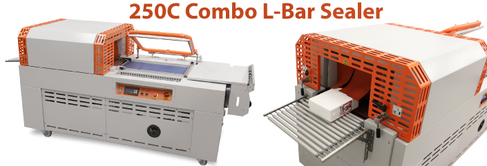 This Shrink System combines an L-bar sealer with a shrink tunnel in one robust, compact unit. The 250C features a motorized closing seal bar arm that improves both operator ergonomics as well as production output.
