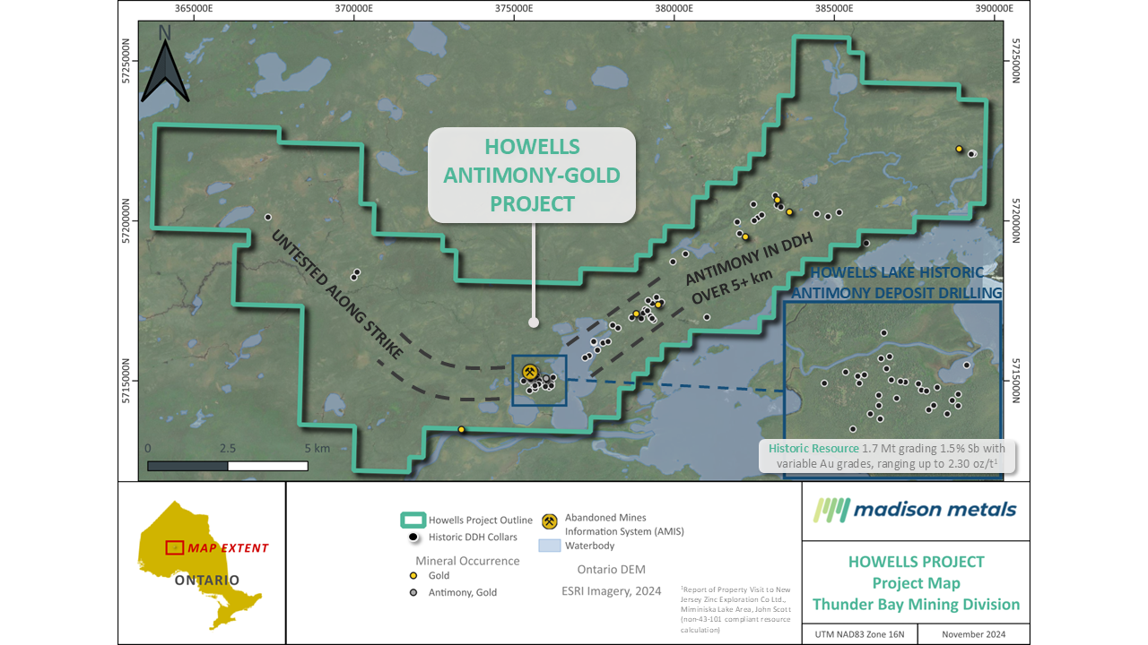 Claims map of the Howells Lake Project in the Thunder Bay Mining Division of Ontario, Canada.