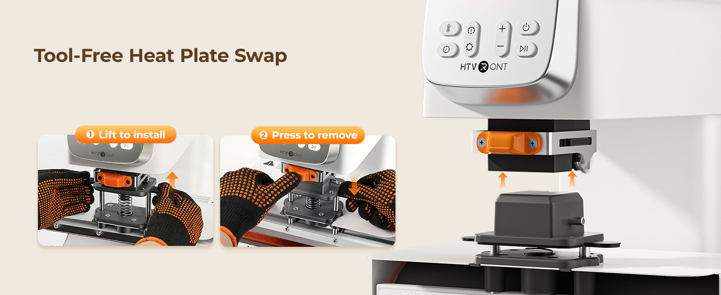 HTVRONT A100 with tool-free interchangeable heat press plate